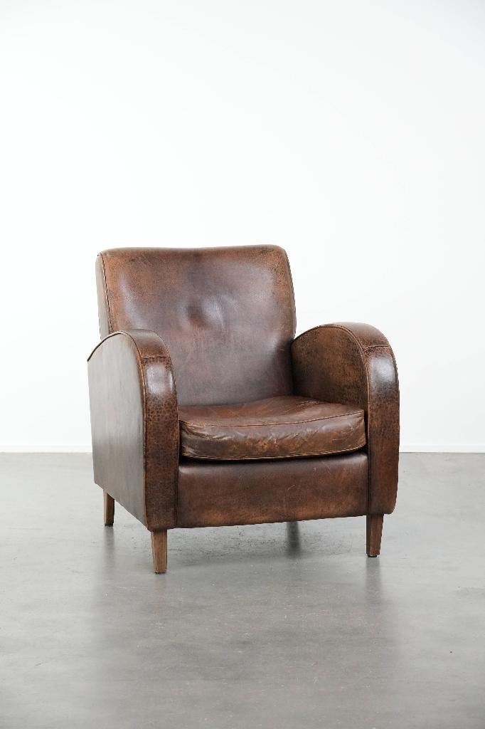 Vintage schapenleren armchair met een ronde vormgeving, Huis en Inrichting, Fauteuils, Ophalen, Gebruikt, Vintage, klassiek, .