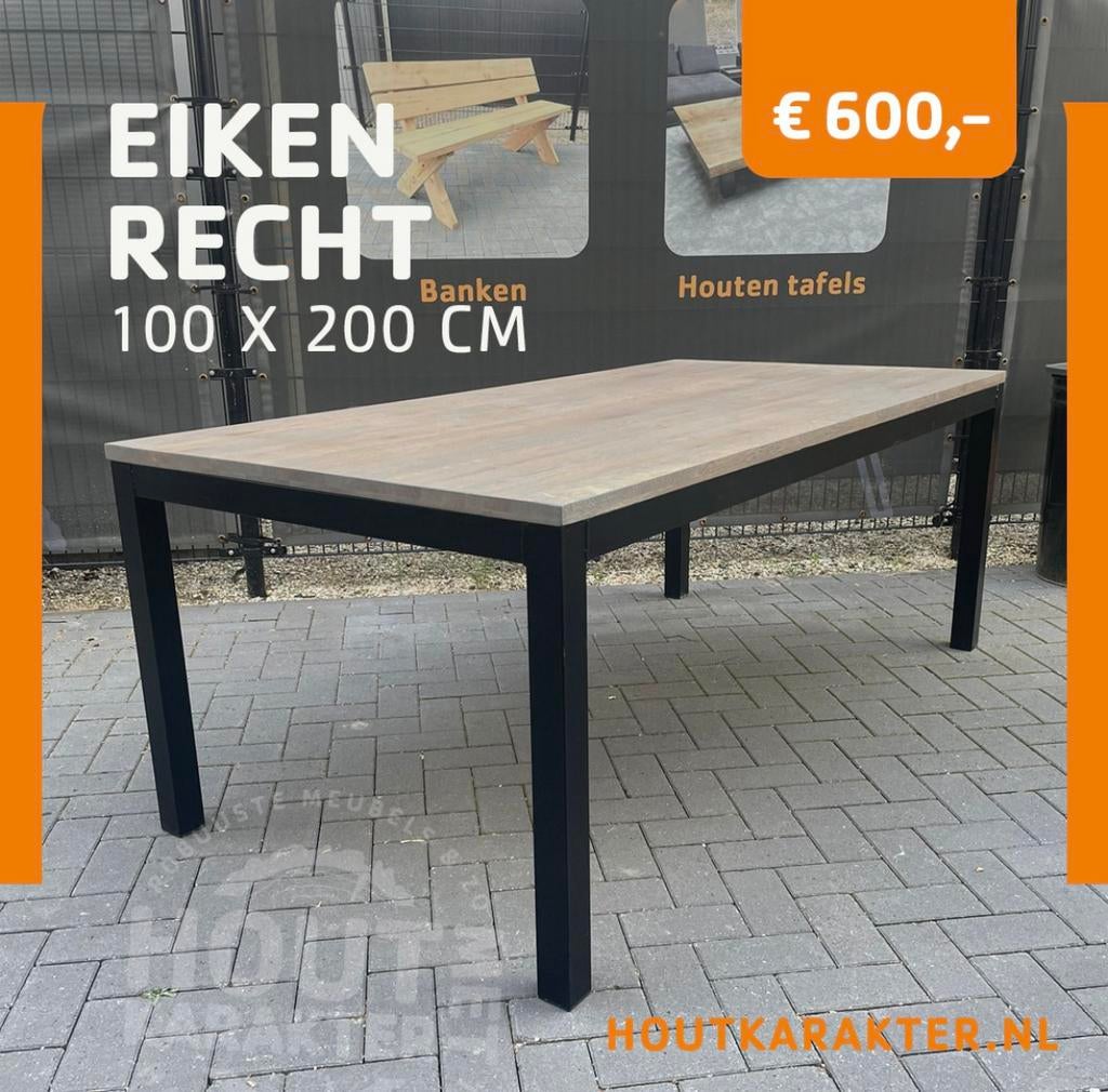 Eiken recht 100x200cm tafel compleet en behandeld, Ophalen, Vijf personen of meer, Rechthoekig, Nieuw