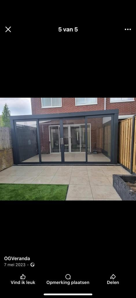 Moderne veranda met glazen schuifwanden en sandwichpanelen, Tuin en Terras, Ophalen of Verzenden, Nieuw, Veranda