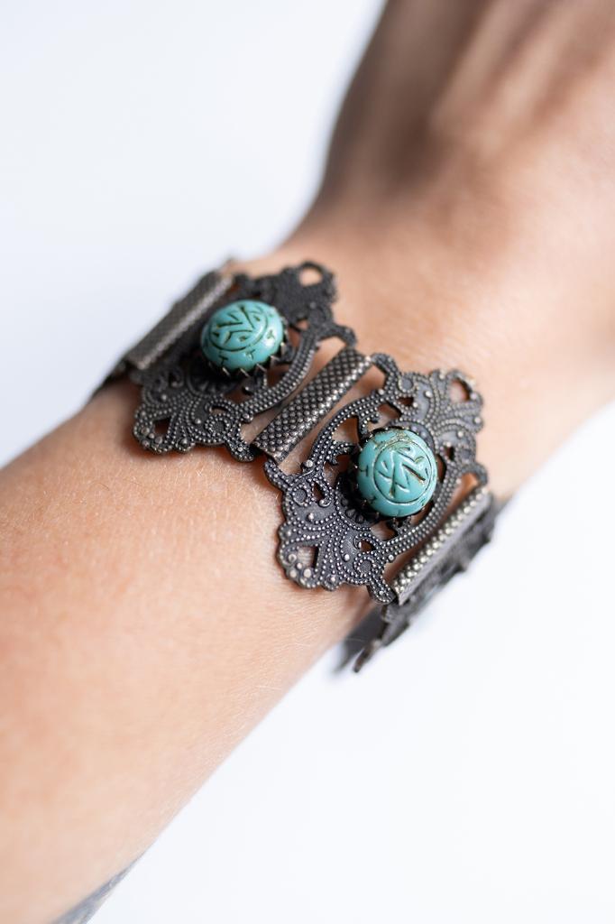 Vintage Jaren 80 Indiase Armband Turkoois Stenen, Sieraden, Tassen en Uiterlijk, Overige materialen, Gebruikt, Ophalen of Verzenden