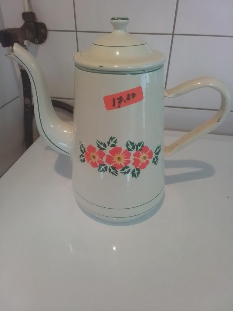 Vintage Emaille Kan met Bloemen Decoratie, Antiek en Kunst, Antiek | Emaille, Ophalen of Verzenden