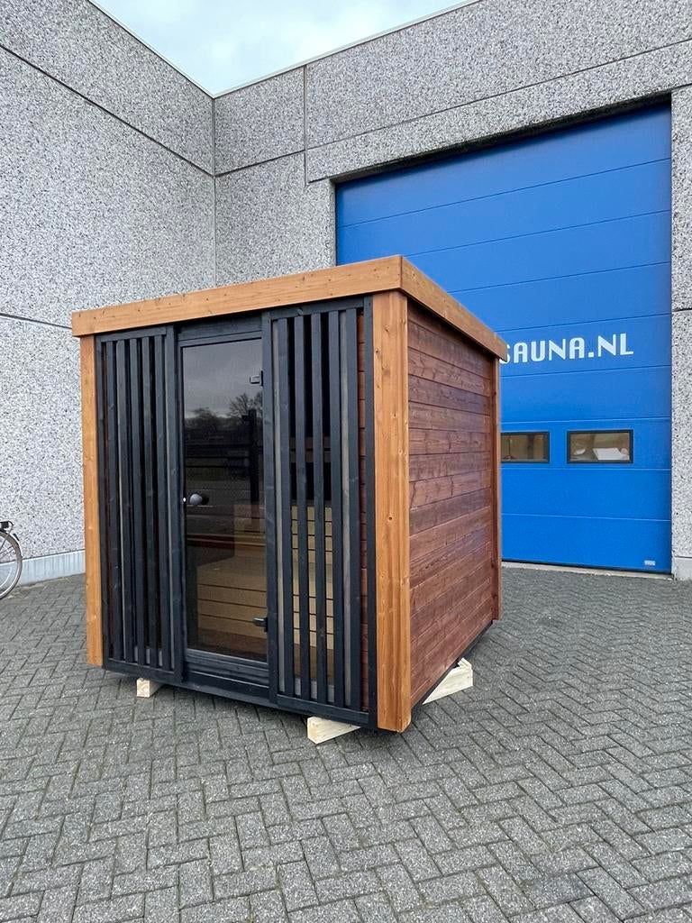 Design buitensauna Thermowood panorama view. Tuinsauna sauna, Ophalen of Verzenden, Nieuw, Fins of Traditioneel, Complete sauna