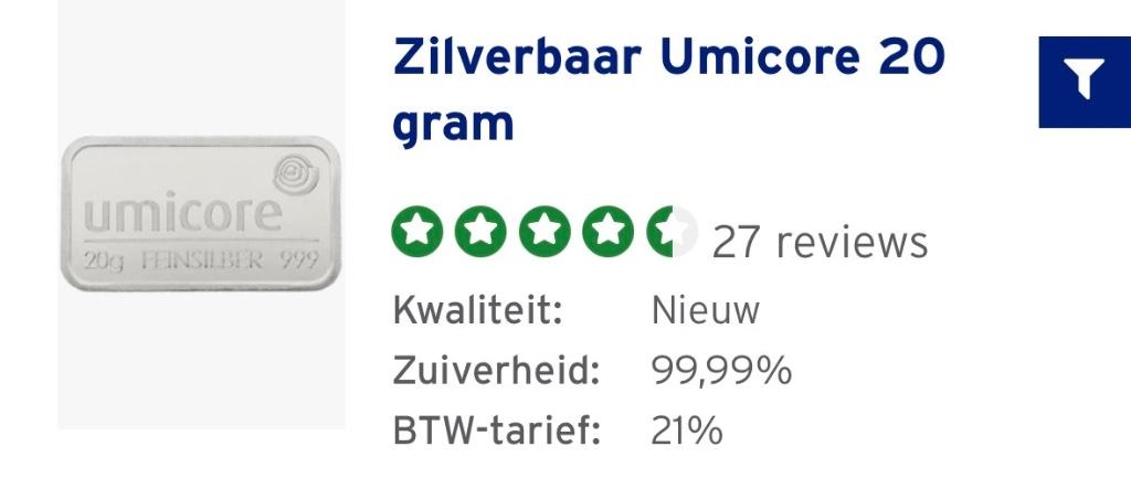 Umicore 20 gram, Ophalen of Verzenden, Goud
