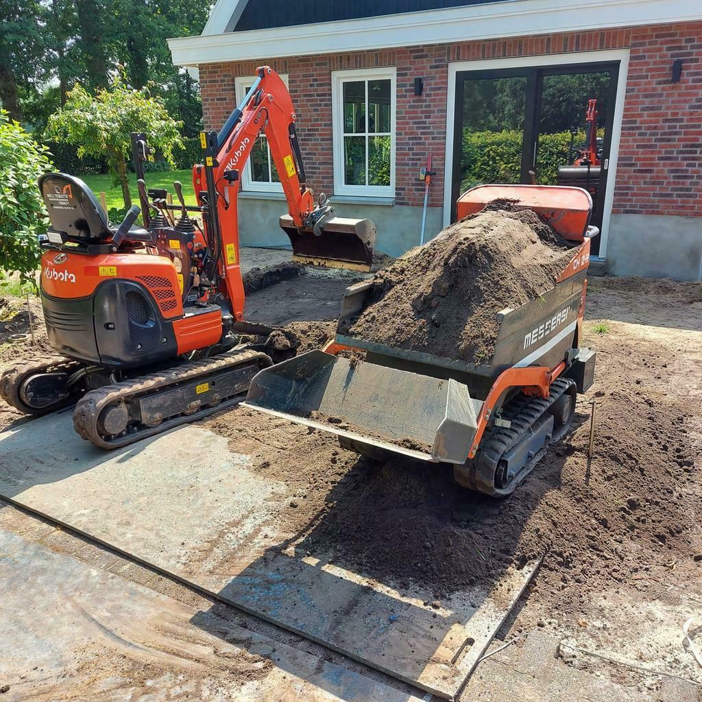 Minikraan huren, Rupsdumper huren, Kleine Graafmachine, Tuinontwerp