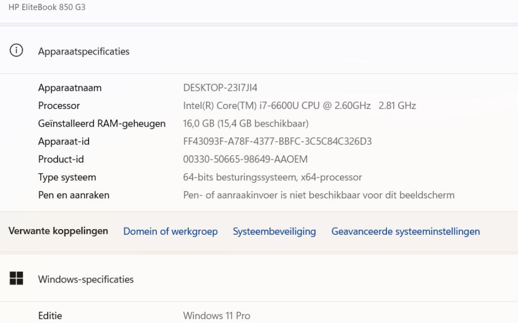 HP Elitebook 850G3 , Core i7 6600u , 16 GB , 6 mnd garantie, Ophalen of Verzenden, Zo goed als nieuw, HP, SSD