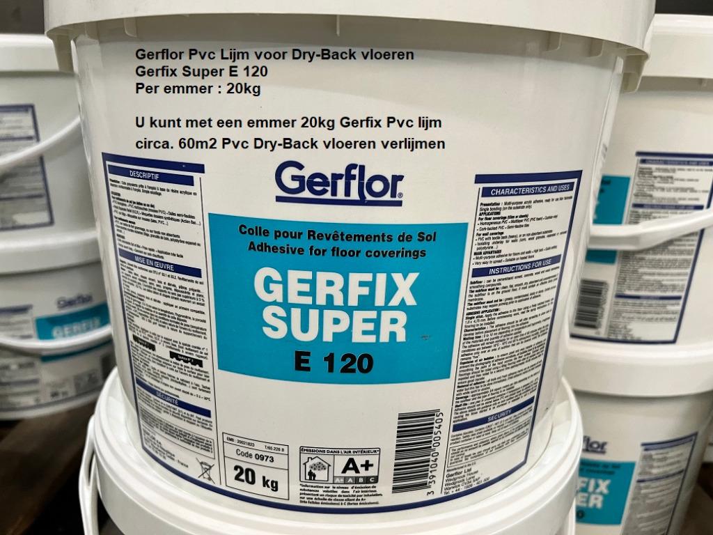 12 Emmers Pvc lijm Gerfix Super voor Dry-back vloeren = €895, Huis en Inrichting, Stoffering | Vloerbedekking, Plak Pvc lijm voor Dry-Back vloeren