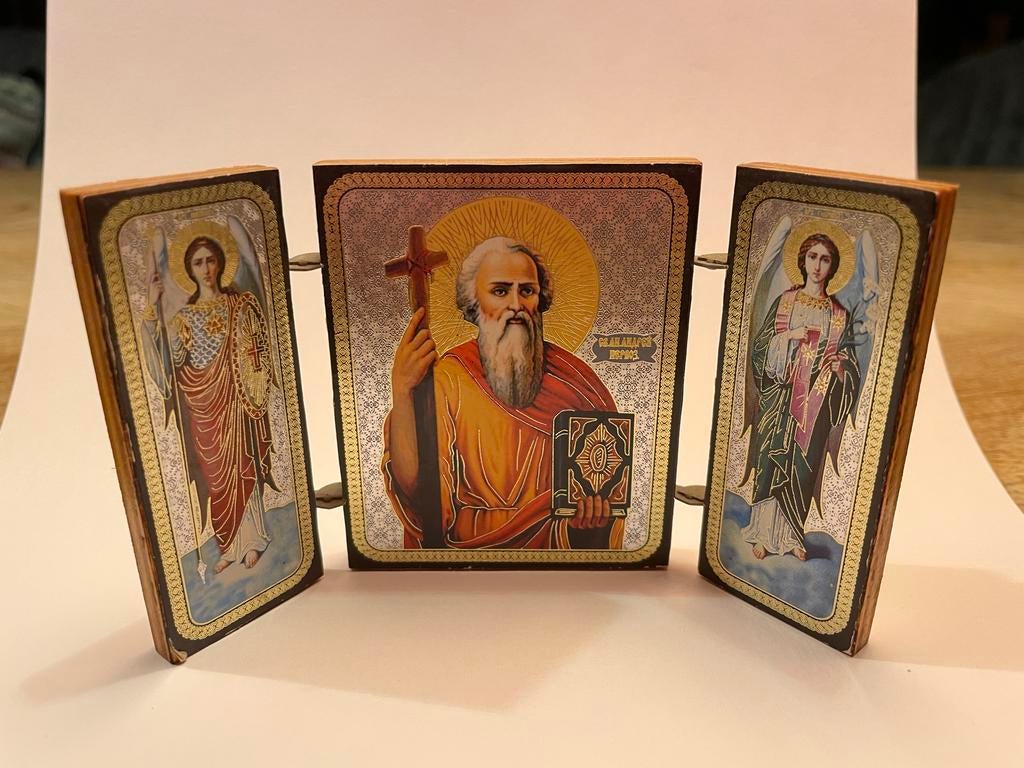 Oekraïens houten triptiek icoon Heilige Andreas, Ophalen of Verzenden