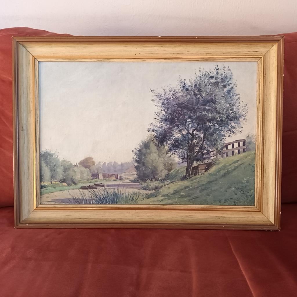 Landschap omgeving Groningen, Friesland, olieverf op board, Antiek en Kunst, Kunst | Schilderijen | Klassiek, Ophalen of Verzenden