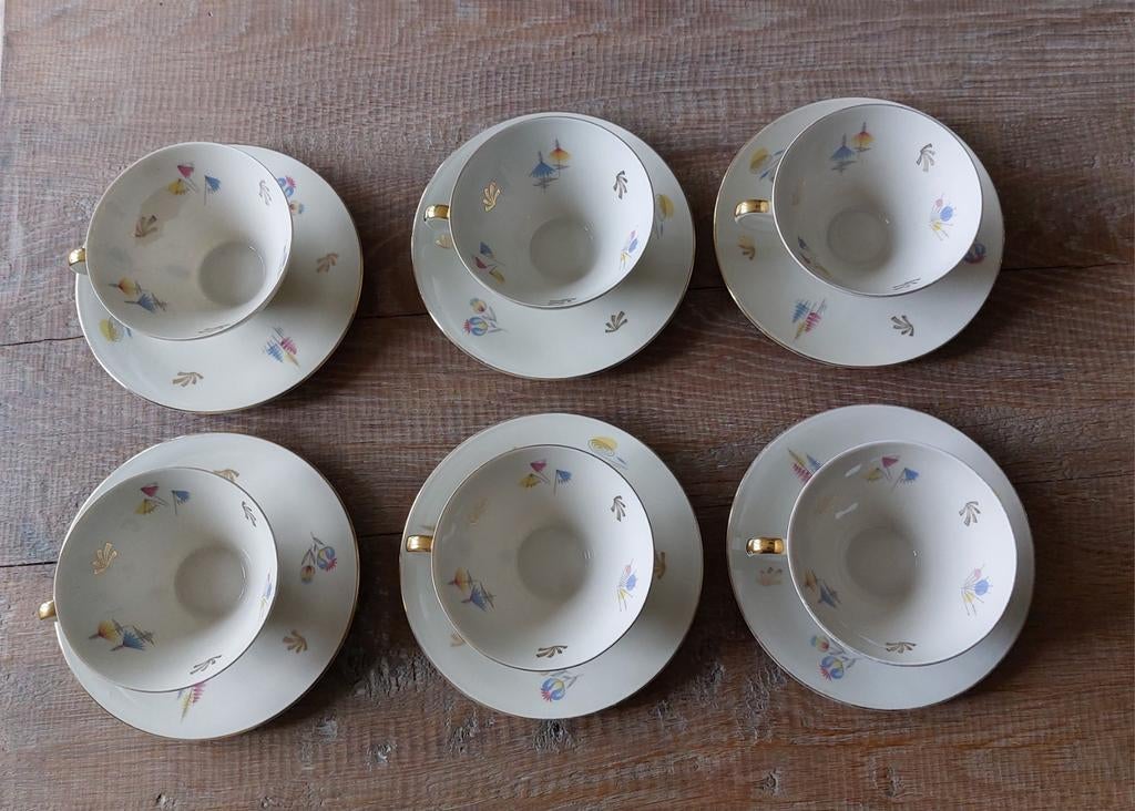 Vintage Mitterteich Bavaria theekopjes – 6x kop & schotel –, Antiek en Kunst, Antiek | Servies compleet, Ophalen