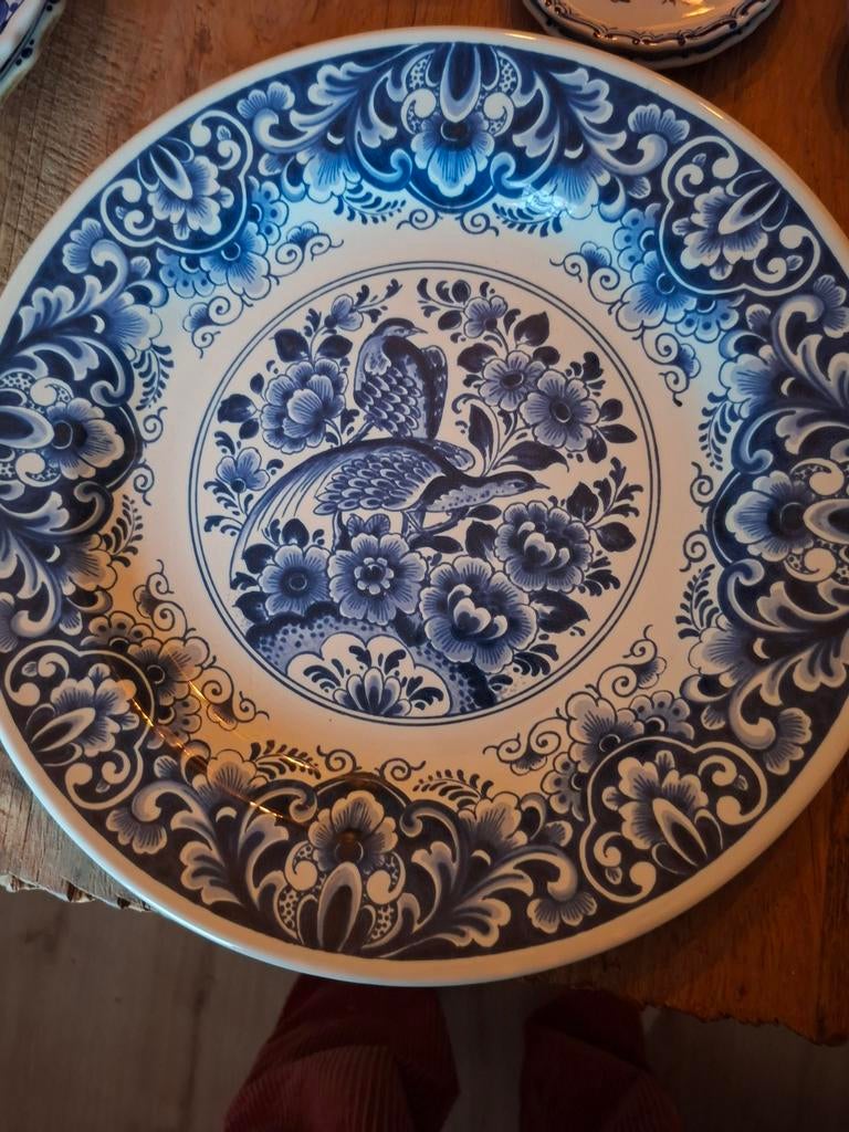Delftsblauw Wandbord Oud Delft  Vogel & Bloemen 38cm, Ophalen of Verzenden