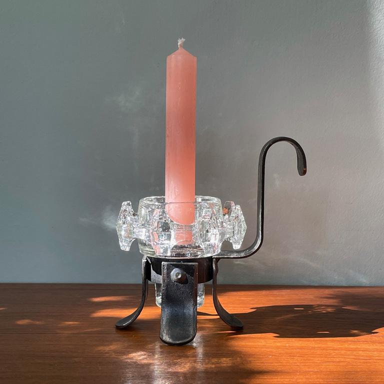 vintage brutalist KANDELAAR glas metaal Deens Mid Century, Ophalen of Verzenden, Overige materialen