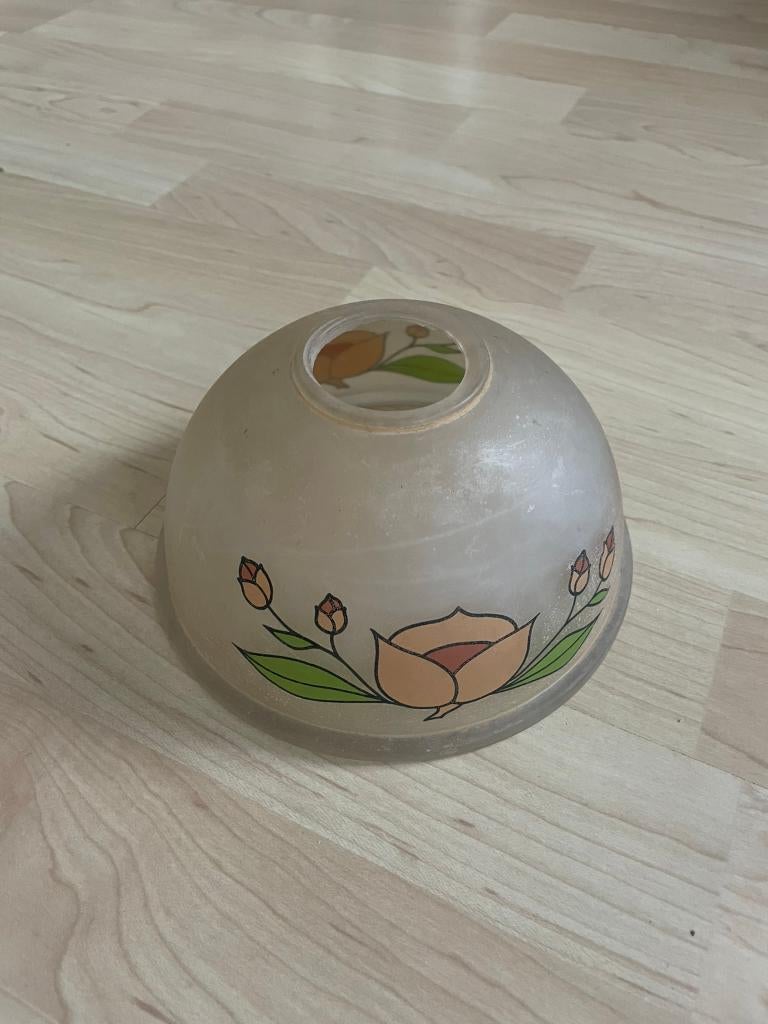 Antiek glazen lampekapje, art déco stijl, Ophalen of Verzenden, Gebruikt, Rond, Minder dan 25 cm