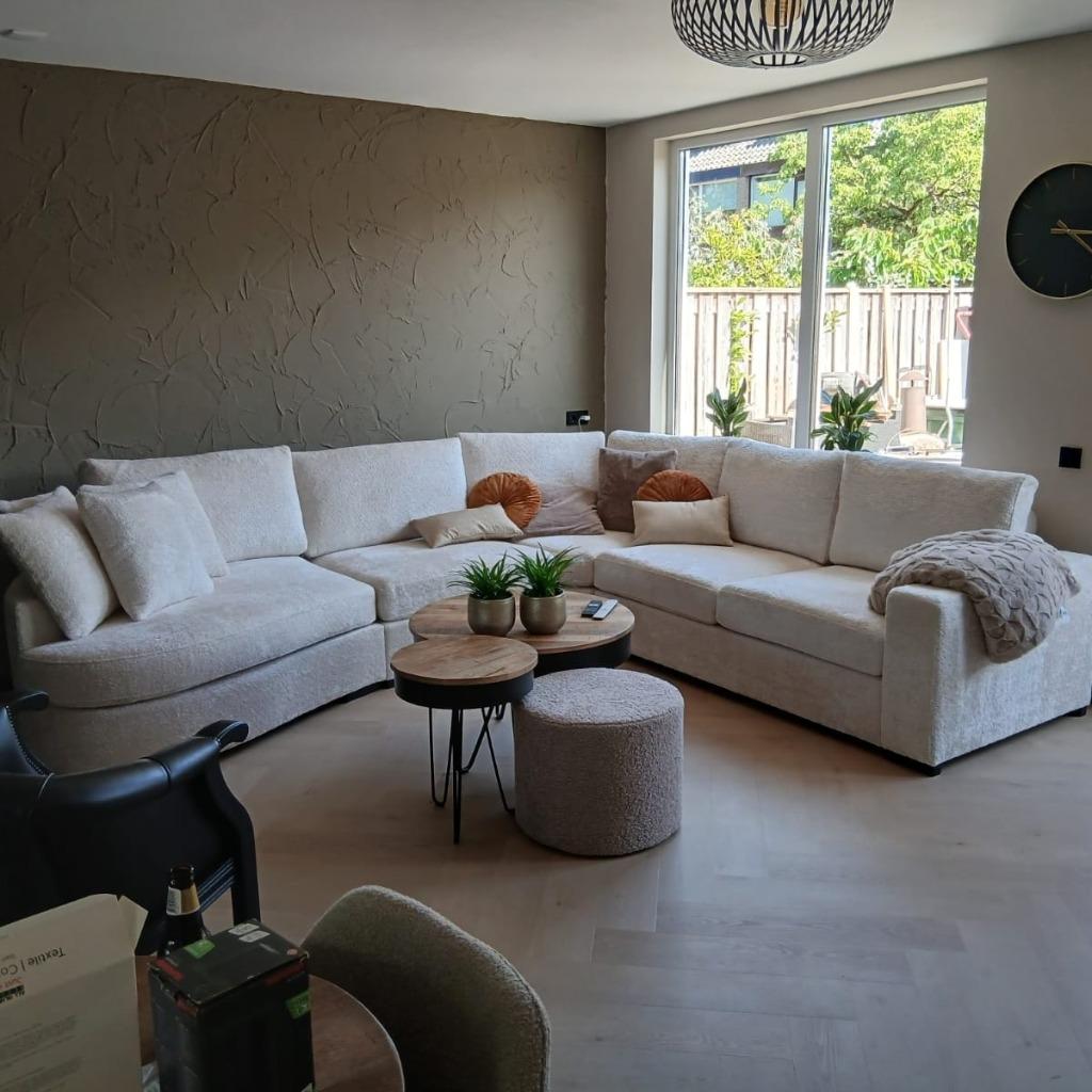 Hoekbank Beige Velours Leer Velvet Ribstof Teddy SALES, Huis en Inrichting, Banken | Bankstellen, Hoekbank, Nieuw, Ophalen of Verzenden
