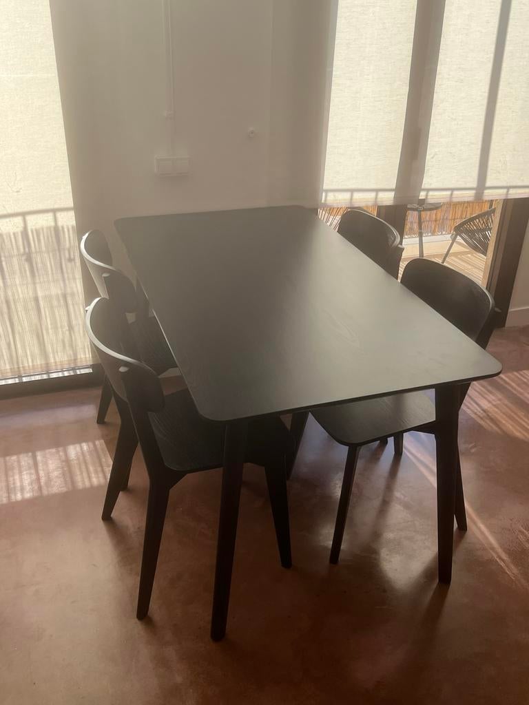 Ikea Lisabo Tafel + 4 Stoelen, Ophalen, 100 tot 150 cm, 50 tot 100 cm, Zo goed als nieuw