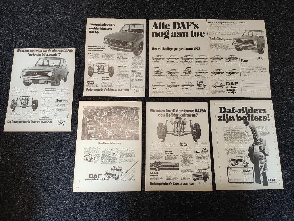 6x Reclame (A4) DAF 66 / Sedan (1973), Verzenden, Auto's