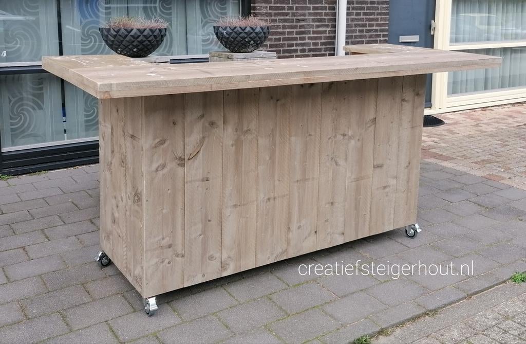 Houten bar verrijdbaar steigerhout mancave balie toonbank, Huis en Inrichting, Overige Huis en Inrichting, Nieuw, Ophalen of Verzenden