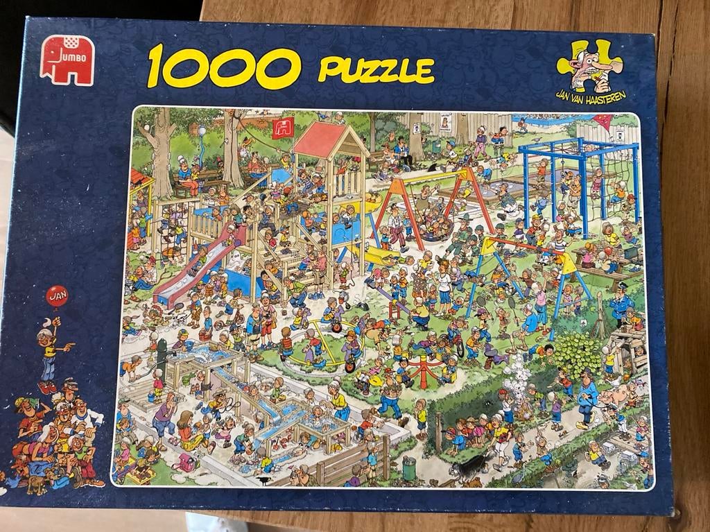 Jan van Haasteren - De Speeltuin -1000 stukjes mist 1 stukje, Ophalen of Verzenden, 500 t/m 1500 stukjes, Gebruikt, Legpuzzel