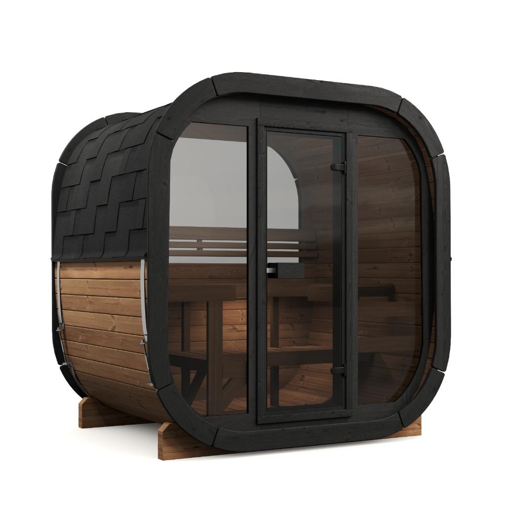 Vol Glas Cube Buitensauna SKOG ÜKS130 Thermowood, Ophalen of Verzenden, Nieuw, Fins of Traditioneel, Complete sauna