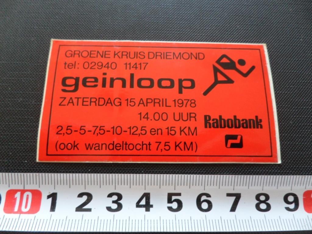 sticker groene kruis driemond geinloop 1978, Ophalen, Zo goed als nieuw