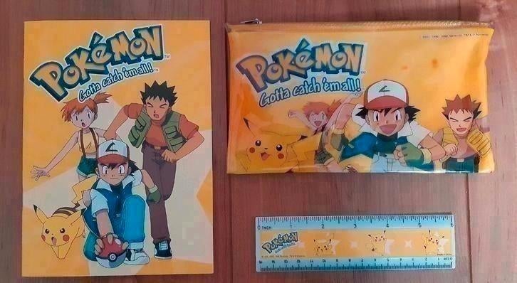 Pokémon schrift, pennenmapje en liniaal uit 2000., Diversen, Ophalen of Verzenden, Nieuw