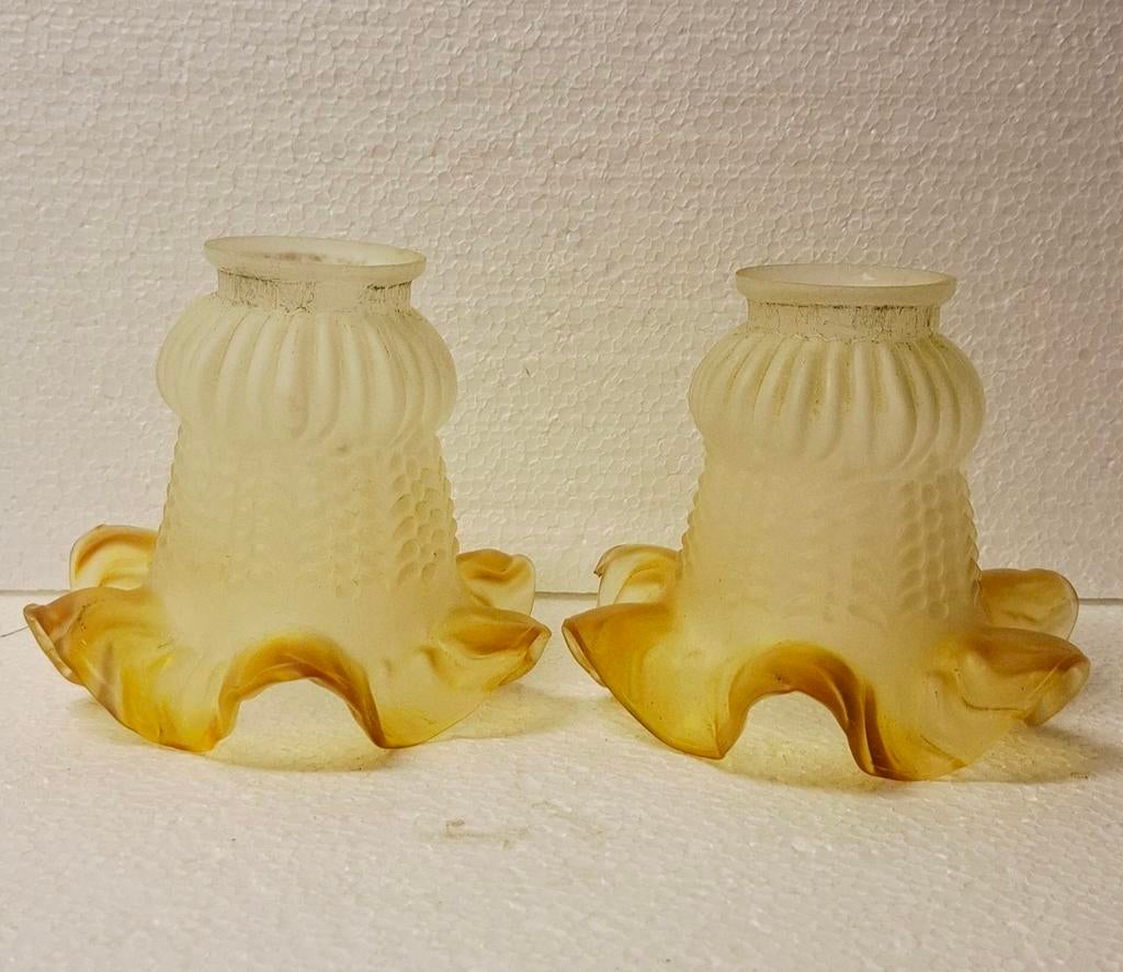 2 x Vintage Lampenkapje met Oranje Accent, Gebruikt, Vintage, Ophalen of Verzenden, Bruin