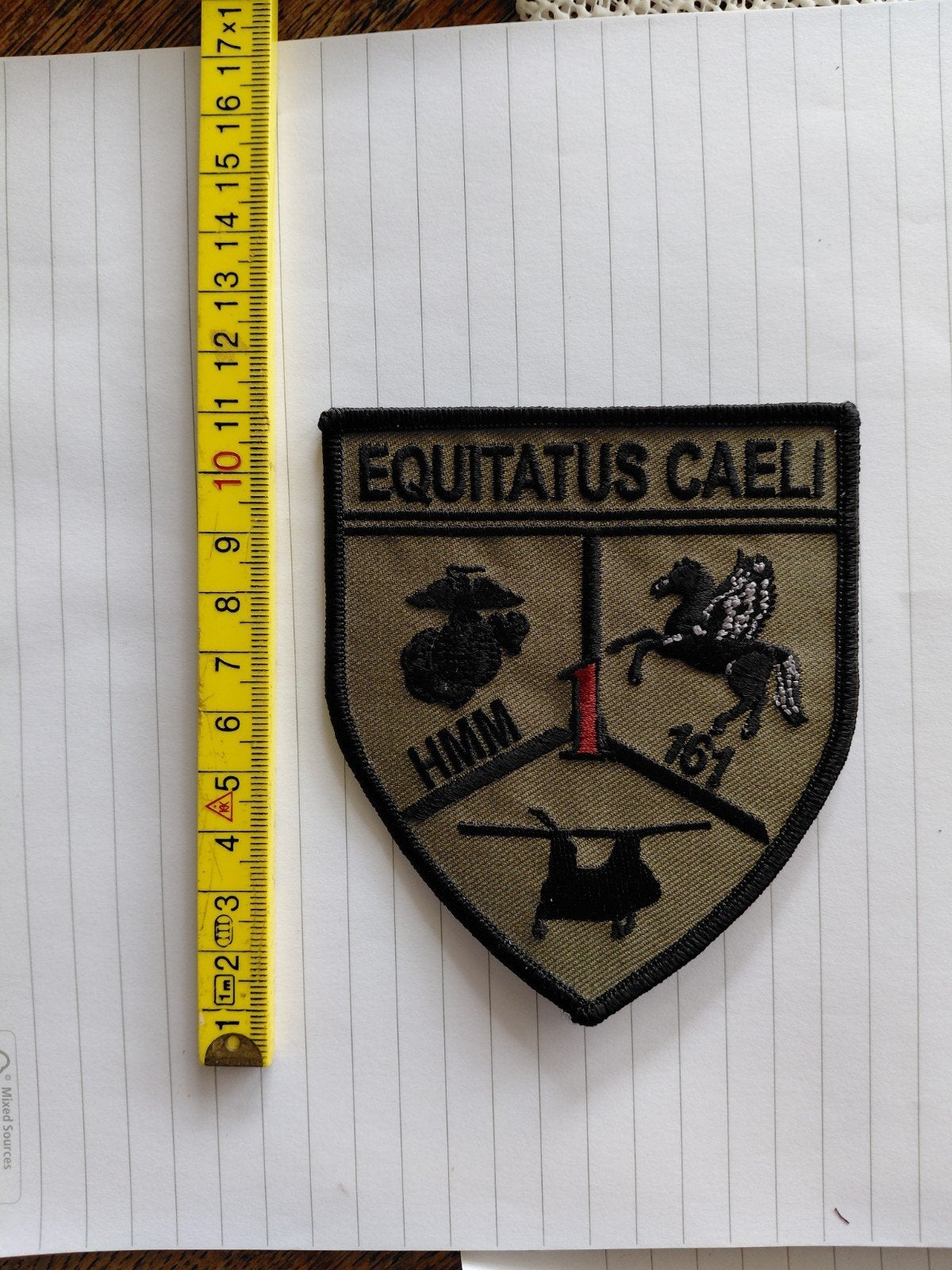 HMM-161 Marine Helicopter Squadron Patch "Equitatus Caeli", Ophalen of Verzenden, Marine, Amerika, Embleem of Badge