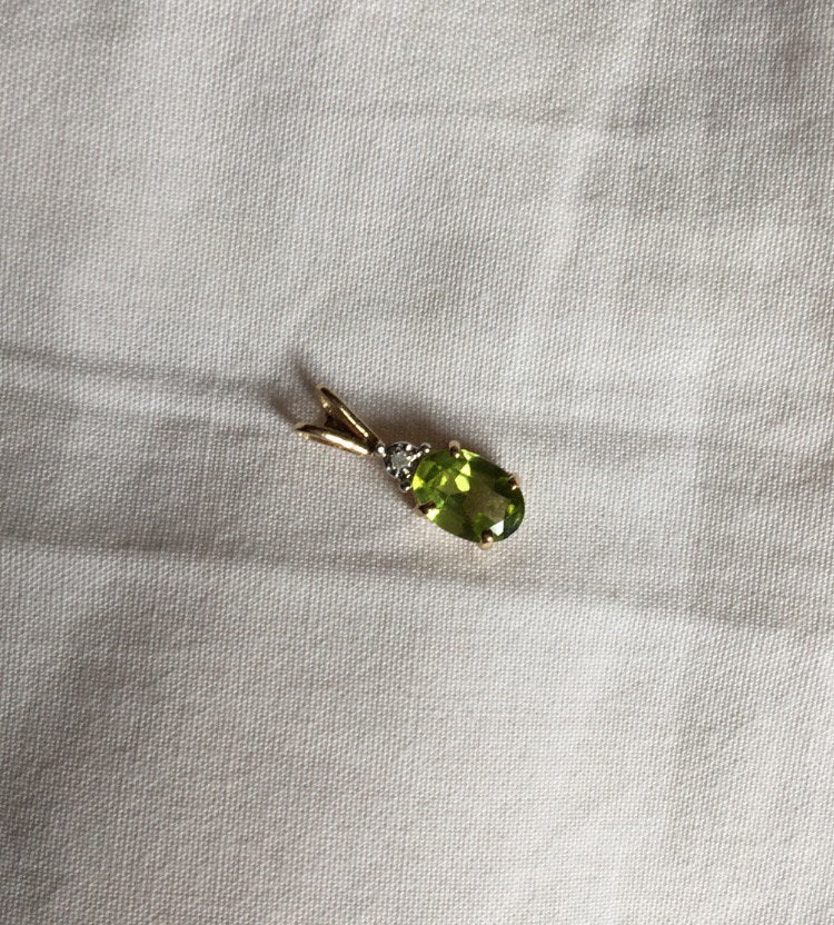 Vintage hanger bedel peridot diamant 9k goud, Verzenden, Zo goed als nieuw, Goud
