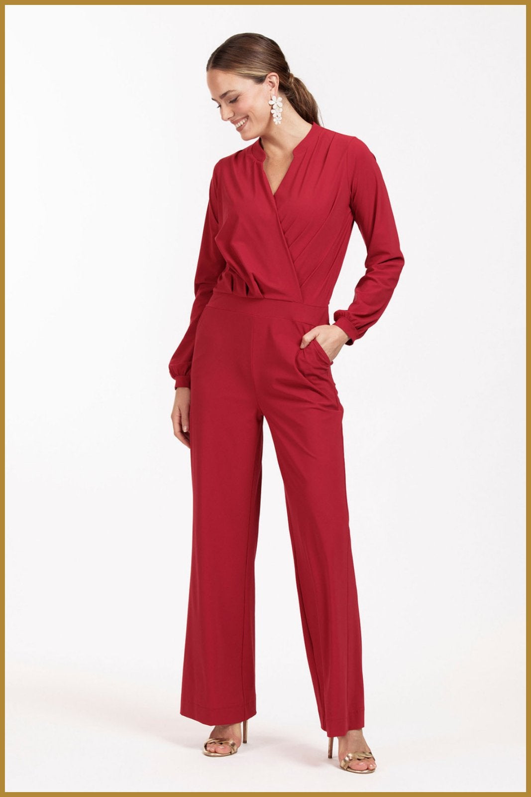Studio Anneloes Louise jumpsuit red heavy travelstof mt L, Kleding | Dames, Ophalen of Verzenden, Zo goed als nieuw, Maat 42/44 (L)