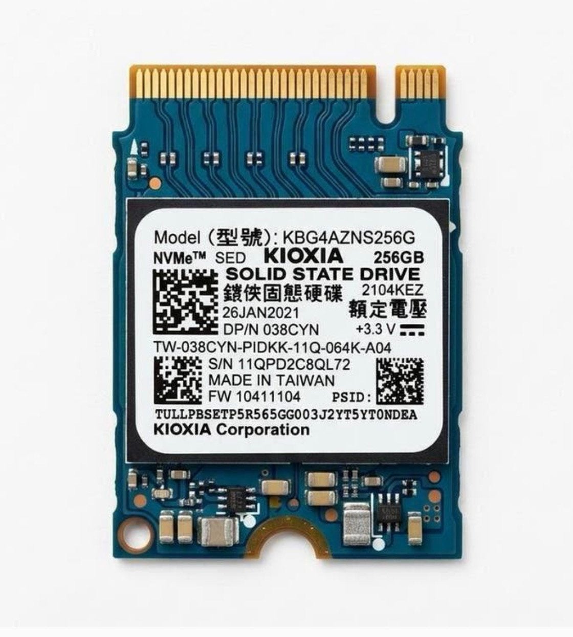 Kioxia/Toshiba 256GB NVMe SSD – 2230 formaat, Computers en Software, Harde schijven, Verzenden, Zo goed als nieuw, Laptop, Overige aansluitingen