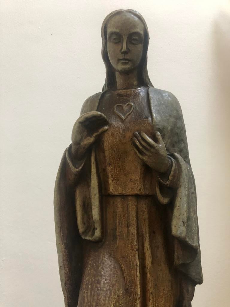 Antiek religieus beeld - Heilig Hart Maria, Ophalen of Verzenden