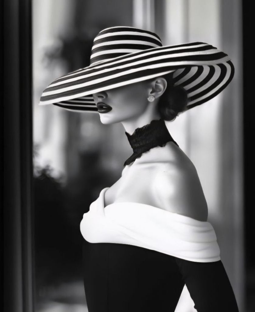 Woman with hat wisseldoek voor ArtFrame 160x200 cm, Geluiddempend, 160 cm, Meerkleurig, Textiel