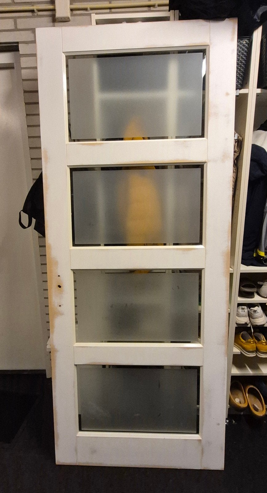 Opdek binnendeur 4  panelen Satijn facetglas, Ophalen, Gebruikt, 80 tot 100 cm, Binnendeur
