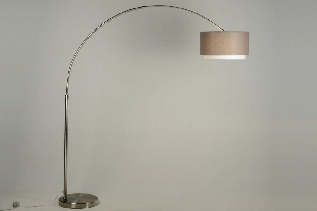 Booglamp taupe wit kap hoekbank bank tafel lamp vloerlamp, Ophalen of Verzenden, Nieuw, Metaal, 200 cm of meer
