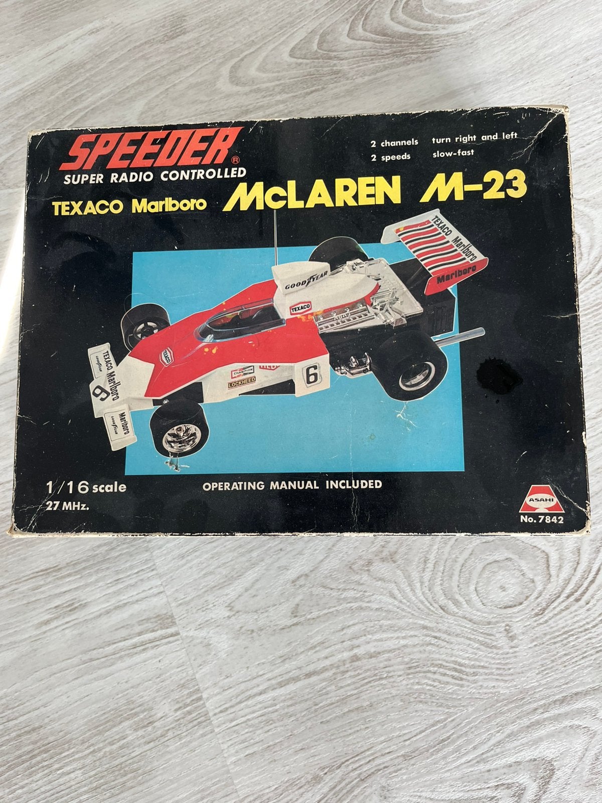 Vintage Speeder McLaren M-23 RC Auto 1:16 Asahi No. 7842, Ophalen of Verzenden, Zo goed als nieuw, Overige schalen, Auto onroad