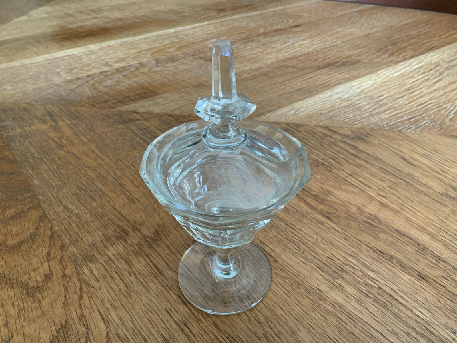 Antieke kristallen miniatuur bokaal met deksel - 13,5 cm, Ophalen of Verzenden