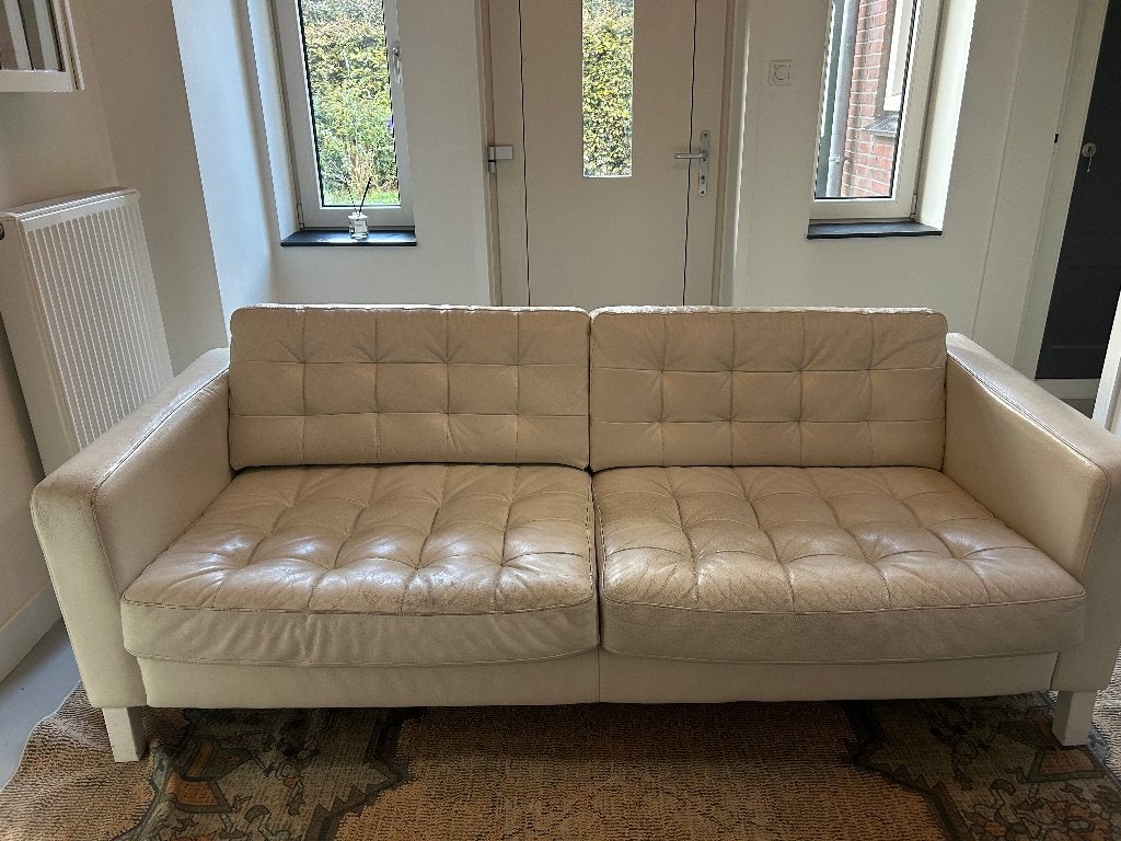 IKEA Karlstad 3zitsbank wit leer, Ophalen, 250 tot 300 cm, Gebruikt, Driepersoons