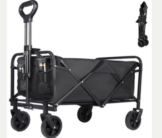 Opvouwbare boodschappenwagen / campingwagen 100L zwart, Wieltjes, 30 cm of meer, Zwart, Ophalen of Verzenden