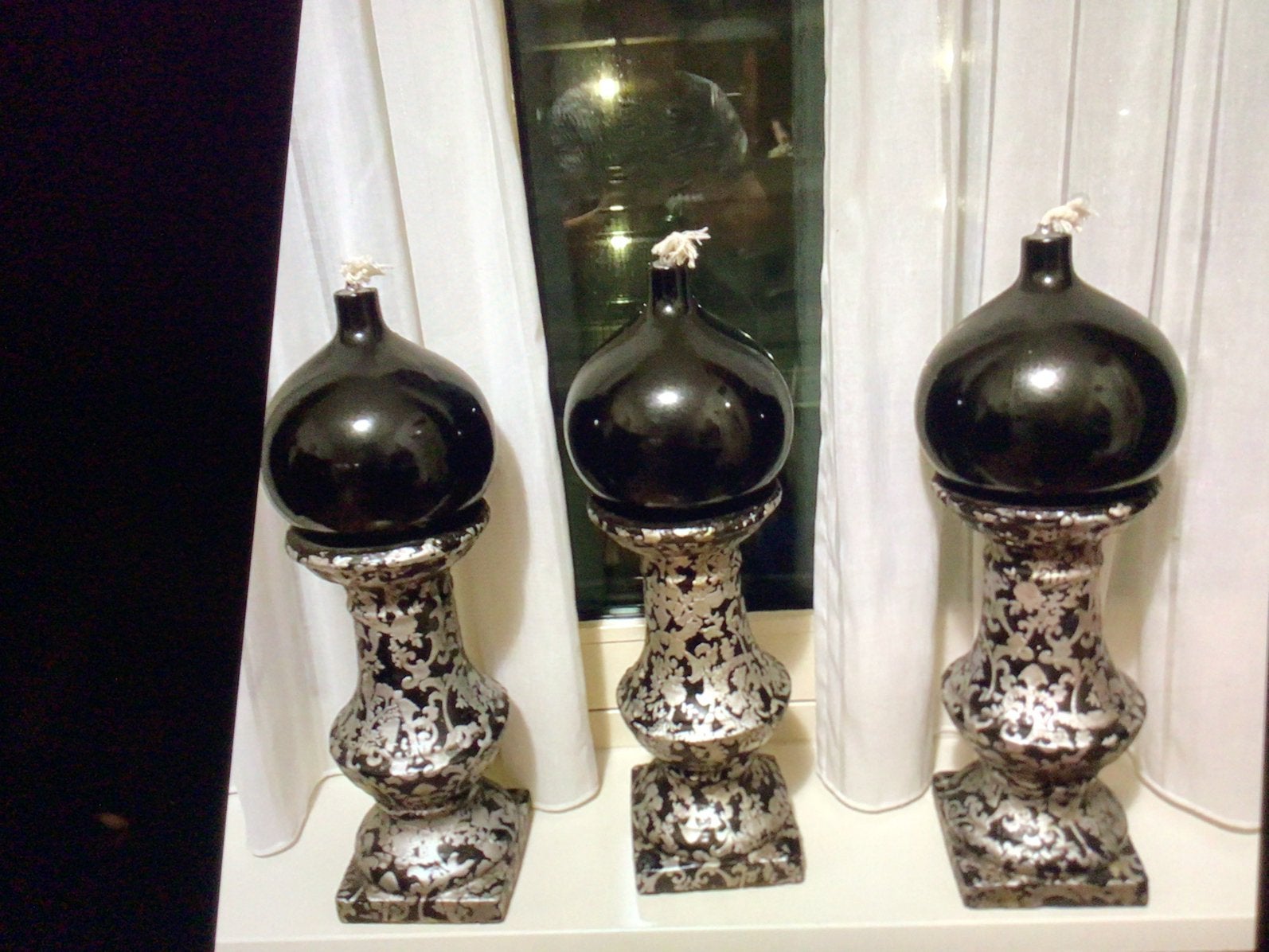 3  decoratieve kandelaars  hoog 55cm breed 16cm, Zwart, Ophalen of Verzenden, Zo goed als nieuw, Modern