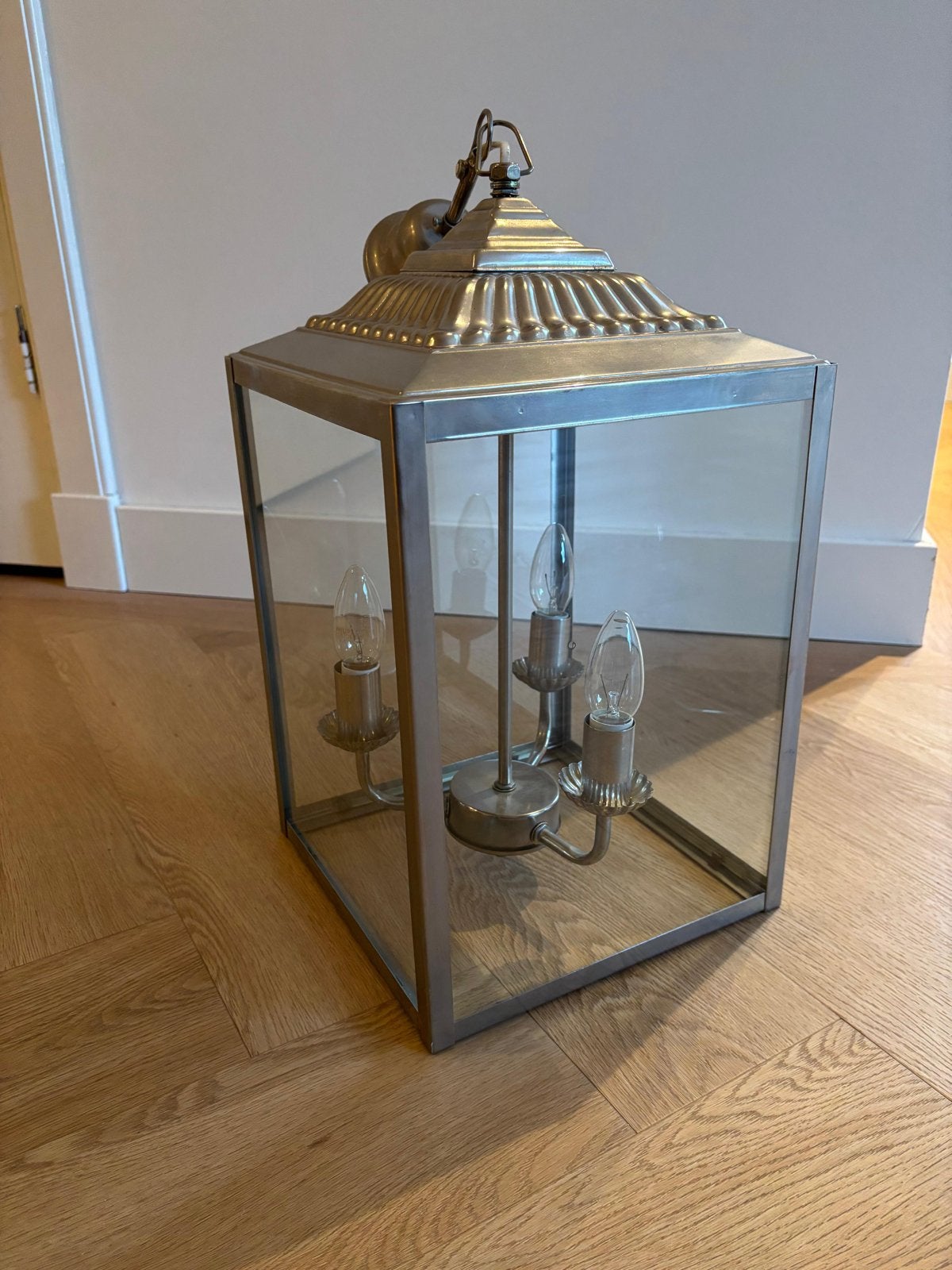 Stijlvolle hanglamp/lantaarn met 3 lichtpunten, Huis en Inrichting, Lampen | Hanglampen, Ophalen, Zo goed als nieuw, Metaal, E14 (klein)