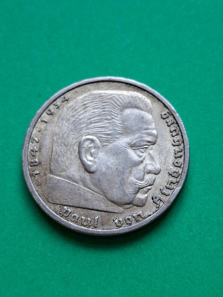 1936 A Duitsland 5 mark zilver Berlijn, Hindenburg, Verzenden, Duitsland, Losse munt, Zilver