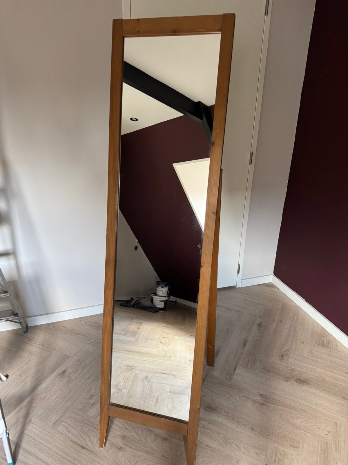 Houten staande spiegel, Ophalen, Minder dan 50 cm, Zo goed als nieuw, 150 tot 200 cm