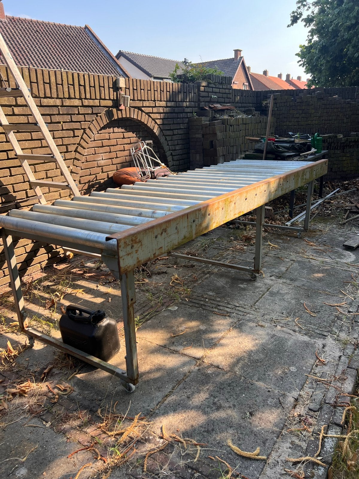 Industriële rollentafel - Eyecatcher voor uw interieur, Ophalen, Gebruikt, 200 cm of meer, 50 tot 100 cm