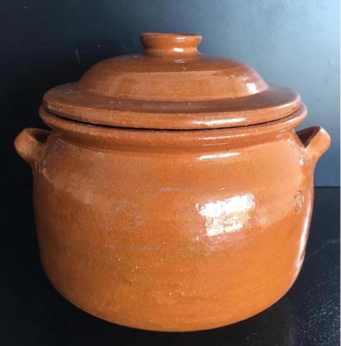 Mooie rustieke aardewerk/terracota kookpot met deksel, Ophalen