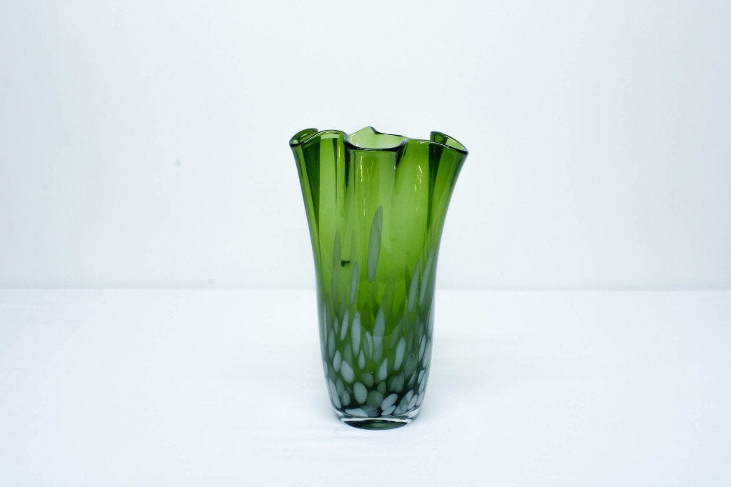 Vintage mondgeblazen glazen zakdoekvaas, Gebruikt, Ophalen of Verzenden, Glas, Minder dan 50 cm