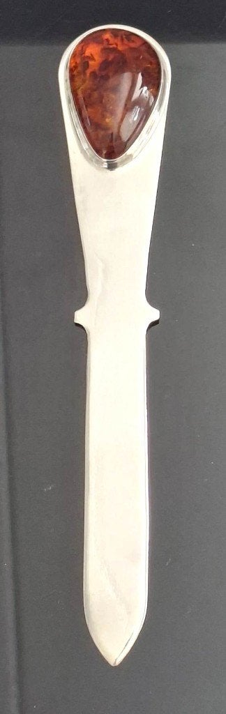 Schitterende Sterling Zilver Baltische Barnsteen Briefopener, Ophalen of Verzenden, Zilver