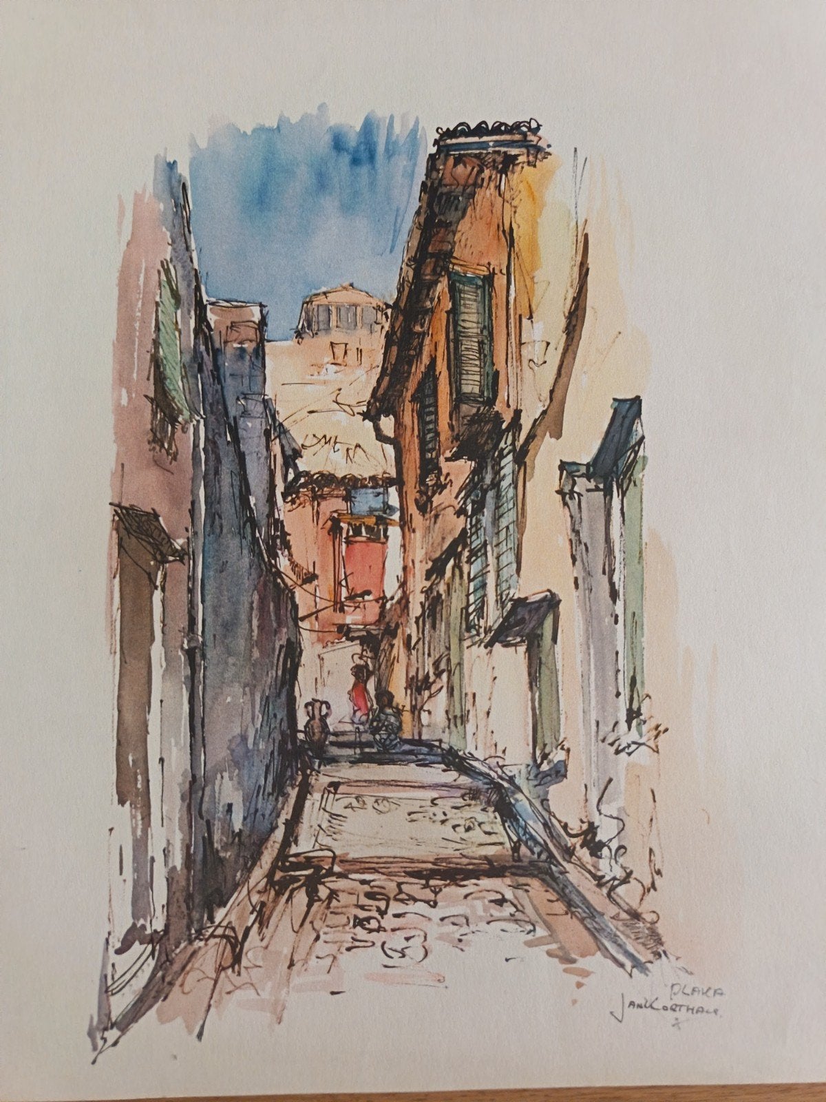 Lithografie van Jan Cortalh: Plaka, Griekenland, Antiek en Kunst, Kunst | Litho's en Zeefdrukken, Gesigneerd, Ophalen of Verzenden