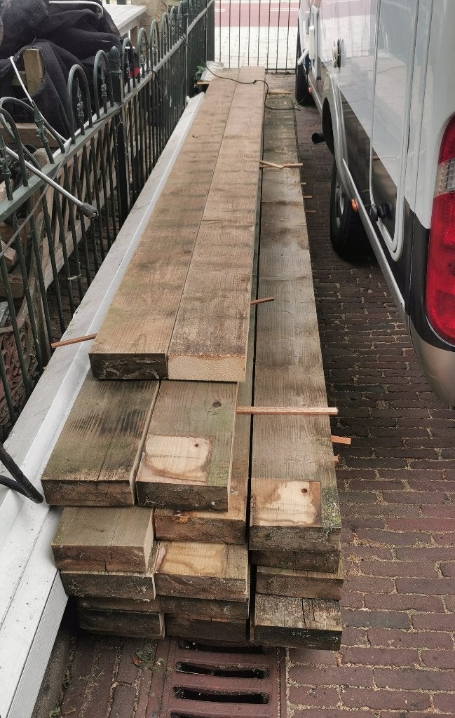 19 (Vuren) houten balken, Ophalen, Balk, Vuren, 50 mm of meer