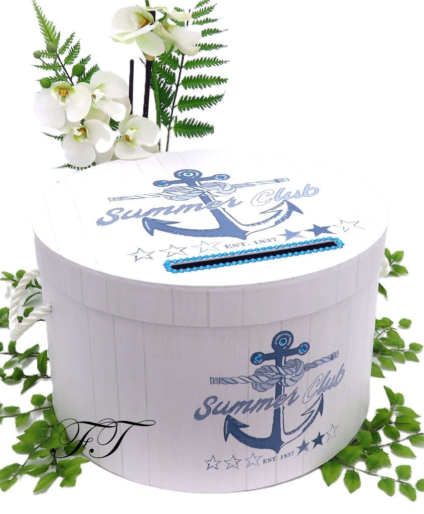 Zeer luxe ronde witte 'Summer Club' enveloppendoos., Ophalen of Verzenden, Nieuw, Feestartikel, Geboorte of Huwelijk