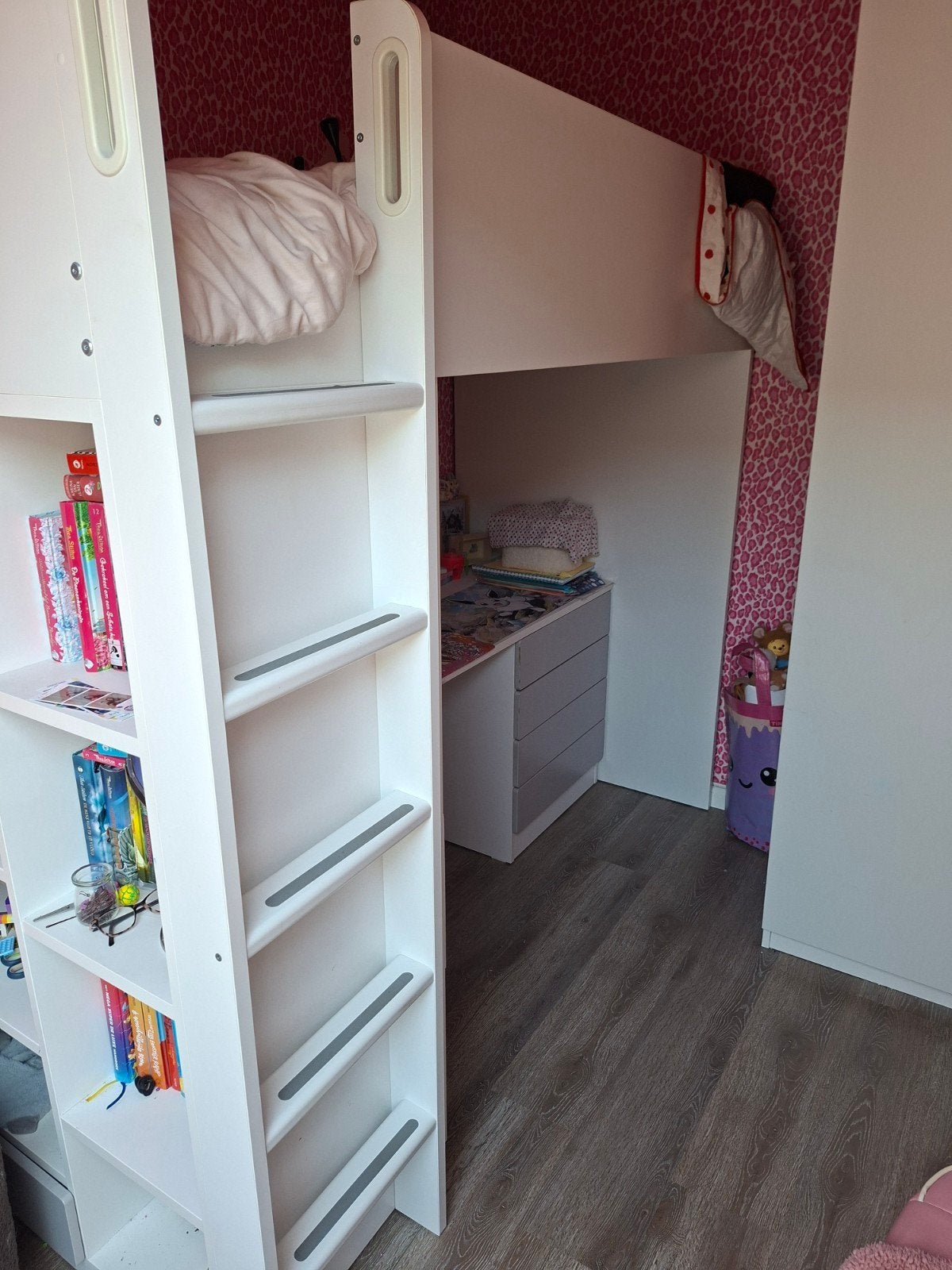 IKEA SMÅSTAD Hoogslaper met bureau en opbergruimte, Ophalen, Gebruikt, Eenpersoons, 90 cm