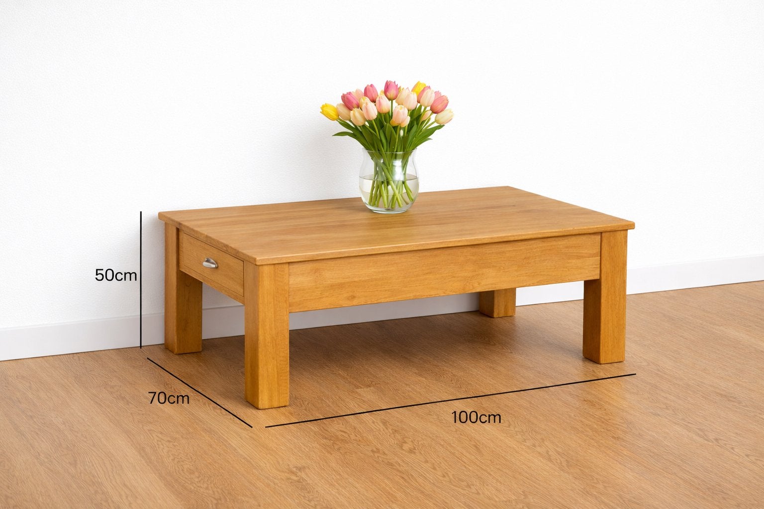 Oak Coffee Table with Drawer, Ophalen, Zo goed als nieuw, Rechthoekig, 50 tot 100 cm